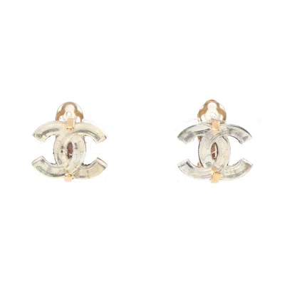 Pre-owned Chanel Coco Mark Earrings Gp Gold Clear 02a