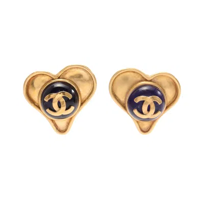 Pre-owned Chanel Coco Mark Earrings Gp Gripore Gold Dark 95p In Multi