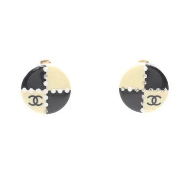 Pre-owned Chanel Coco Mark Earrings Gp Rhinestone Gold Ivory 02a In Multi