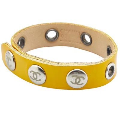 Pre-owned Chanel Coco Mark Enamel Leather Bracelet In Yellow