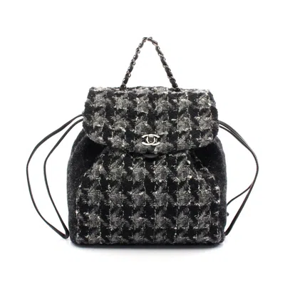 Pre-owned Chanel Coco Mark Fabric Backpack In Black