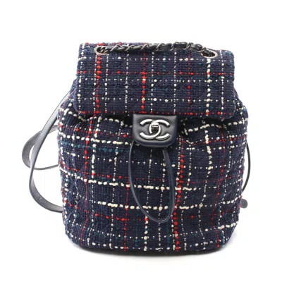 Pre-owned Chanel Coco Mark Fabric Leather Backpack In Blue