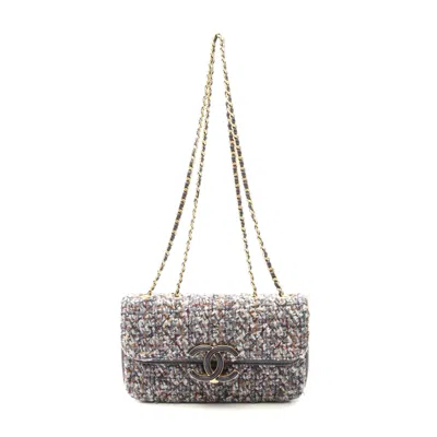 Pre-owned Chanel Coco Mark Fabric Leather Shoulder Bag In Gray