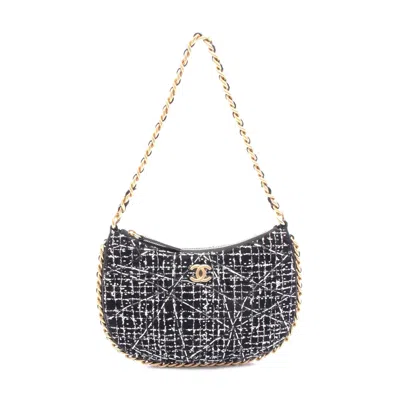 Pre-owned Chanel Coco Mark Fabric Shoulder Bag In Black