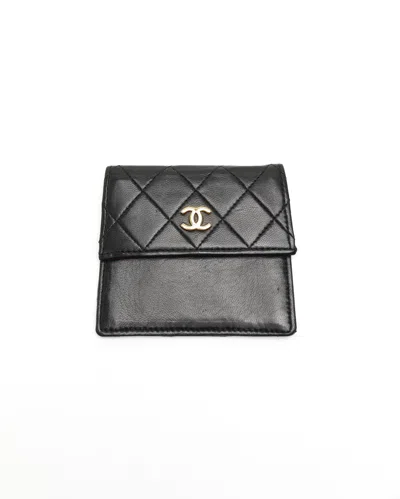 Pre-owned Chanel Coco Mark Flap Card Holder In Black