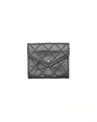 Pre-owned Chanel Coco Mark Flap Card Holder In Black