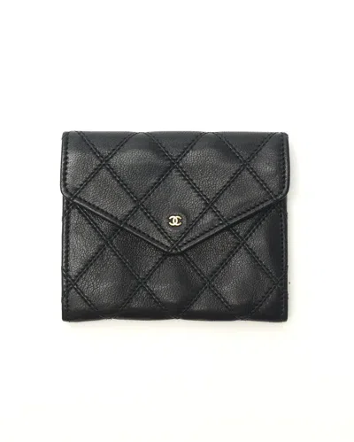 Pre-owned Chanel Coco Mark Flap Card Holder In Black