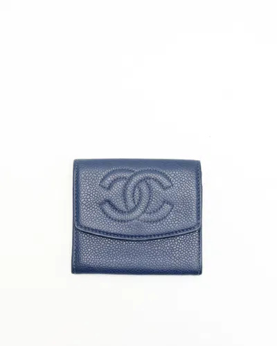 Pre-owned Chanel Coco Mark Flap Card Holder In Blue