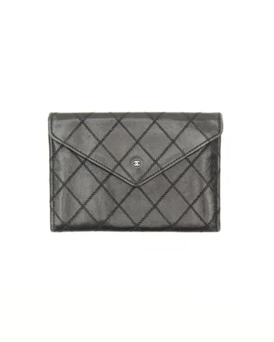 Pre-owned Chanel Coco Mark Flap Envelope Wallet In Black