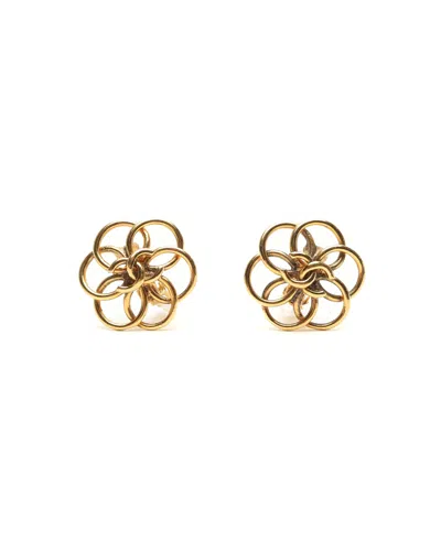 Pre-owned Chanel Coco Mark Flower Clip-on Earrings In Gold