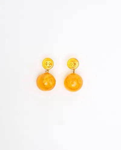 Pre-owned Chanel Coco Mark Flower Dangling Earrings In Gold