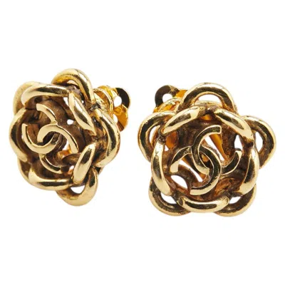 Pre-owned Chanel Coco Mark Flower Motif Earrings Gold