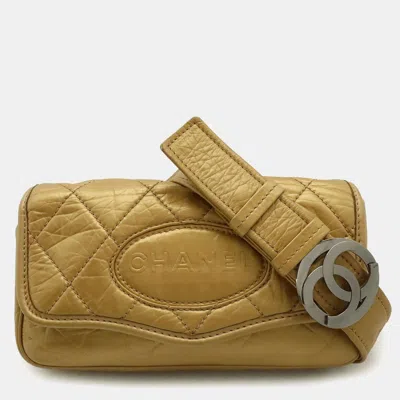 Pre-owned Chanel Coco Mark Gold Calfskin Leather Shoulder Bag