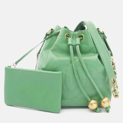 Pre-owned Chanel Coco Mark Green Calfskin Shoulder Bag