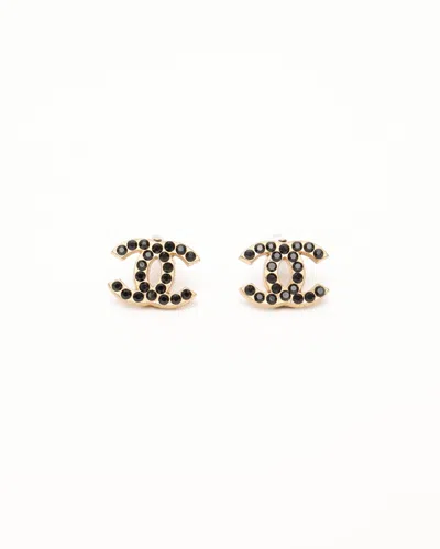 Pre-owned Chanel Coco Mark Gun Metal Clip-on Rhinestone Earrings
