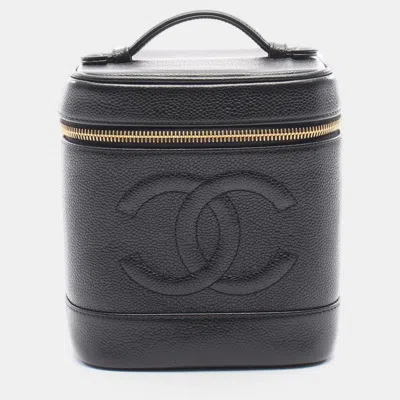 Pre-owned Chanel Coco Mark Hand Vertical Vanity Bag Calfskin Leather Black Ghw