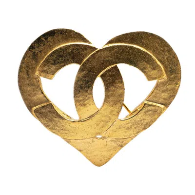 Pre-owned Chanel Coco Mark Heart Brooch In Gold
