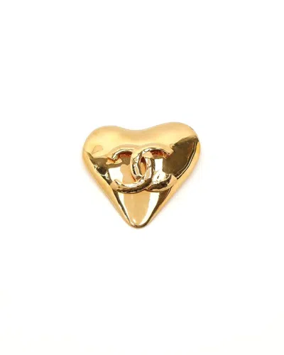 Pre-owned Chanel Coco Mark Heart Brooch In Gold