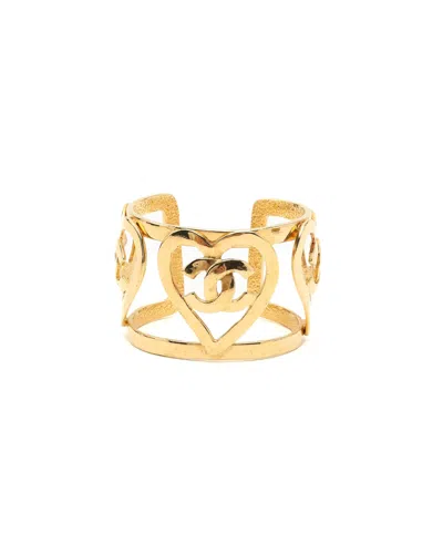 Pre-owned Chanel Coco Mark Heart Cuff In Gold