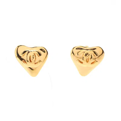 Pre-owned Chanel Coco Mark Heart Earrings Gp Gold 93p