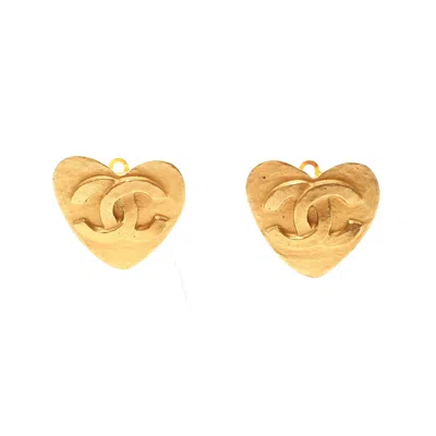 Pre-owned Chanel Coco Mark Heart Earrings Gp Gold 95p