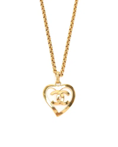 Pre-owned Chanel Coco Mark Heart Long Necklace In Gold