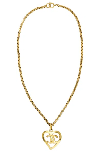 Pre-owned Chanel Coco Mark Heart Necklace In Gold
