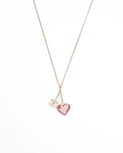 Chanel Coco Mark Heart Necklace In Pink