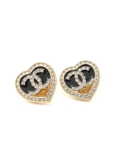 Pre-owned Chanel Coco Mark Heart Rhinestone Earrings In Multi
