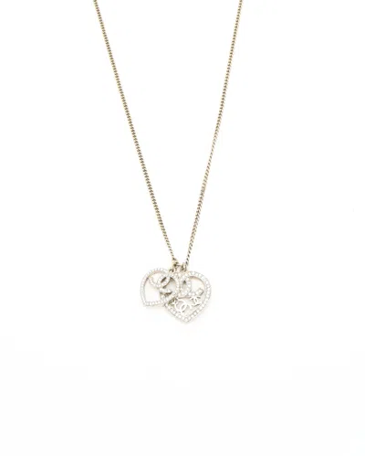 Pre-owned Chanel Coco Mark Heart Rhinestone Necklace In Gold