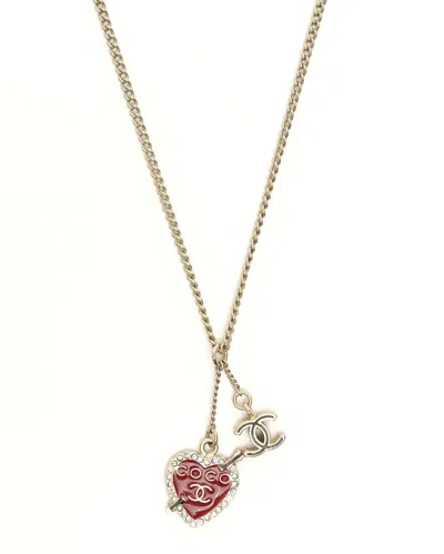 Pre-owned Chanel Coco Mark Heart Rhinestone Necklace In Multi