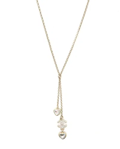 Pre-owned Chanel Coco Mark Heart Rhinestone Necklace In Silver