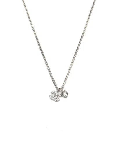 Chanel Coco Mark Heart Rhinestone Necklace In Silver