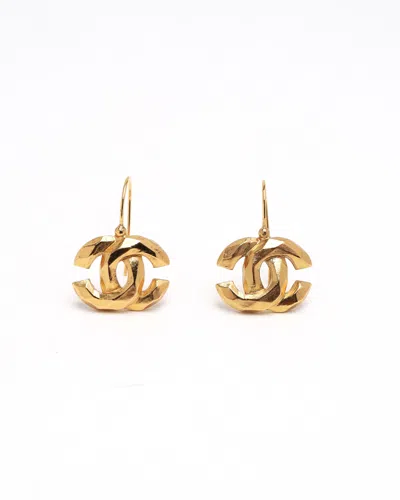 Pre-owned Chanel Coco Mark Hook Earrings In Gold
