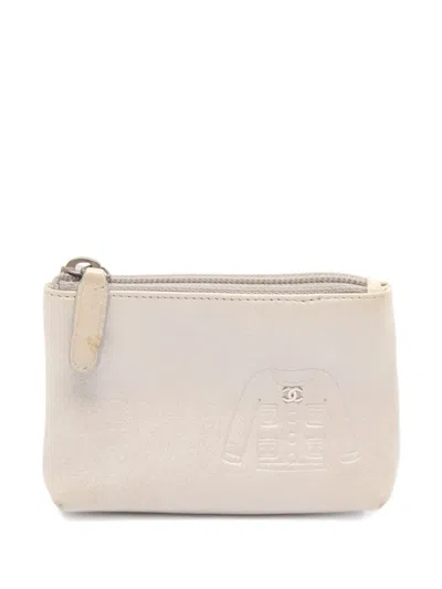 Pre-owned Chanel Coco Mark Key Ring Coin Purse In Silver
