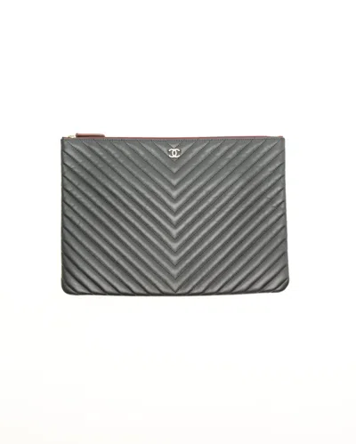 Pre-owned Chanel Coco Mark Lambskin Laptop Case, Size 15-inch In Black