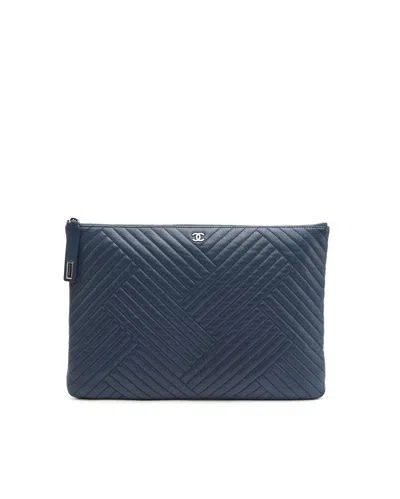 Pre-owned Chanel Coco Mark Laptop Case, Size 15-inch In Blue