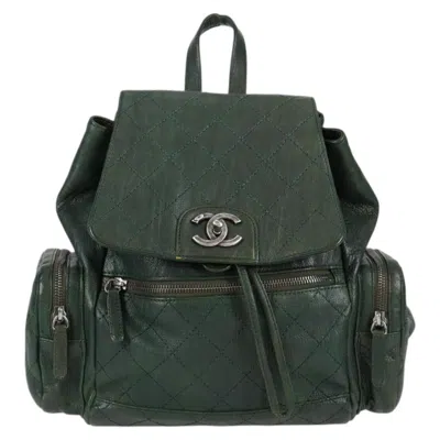 Pre-owned Chanel Coco Mark Leather Backpack Bag () In Green
