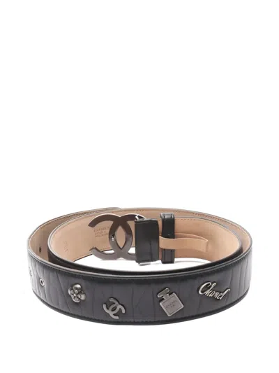 Pre-owned Chanel Coco Mark Leather Belt In Black