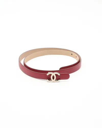 Pre-owned Chanel Coco Mark Leather Belt, Size 90 In Red
