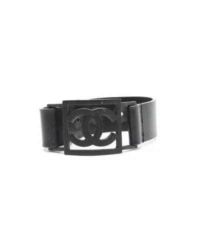 Pre-owned Chanel Coco Mark Leather Bracelet In Black