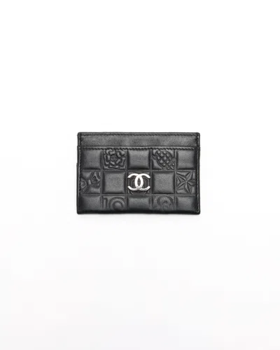 Pre-owned Chanel Coco Mark Leather Card Holder In Black