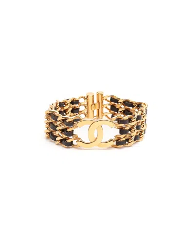 Chanel Coco Mark Leather Chain Bracelet In Black