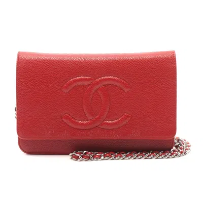 Pre-owned Chanel Coco Mark Leather Shoulder Bag Red