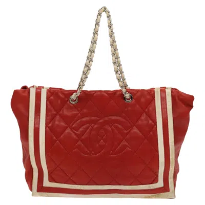 Pre-owned Chanel Coco Mark Leather Tote Bag () In Red