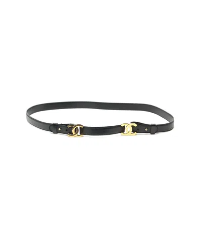 Chanel Coco Mark Leather Waist Belt, Size 70 In Black