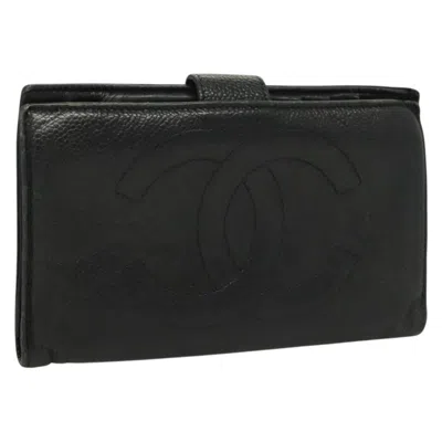 Pre-owned Chanel Coco Mark Leather Wallet () In Black