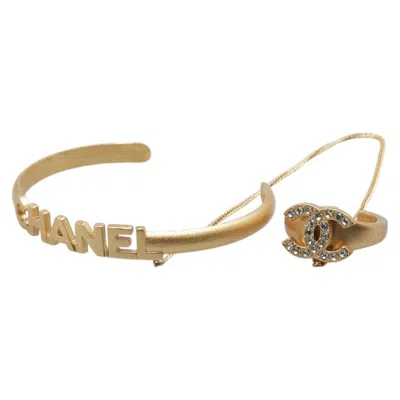 Pre-owned Chanel Coco Mark Logo Bracelet Ring Set In Gold