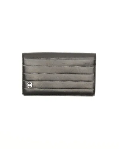 Pre-owned Chanel Coco Mark Long Wallet In Black