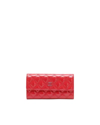 Pre-owned Chanel Coco Mark Long Wallet In Red